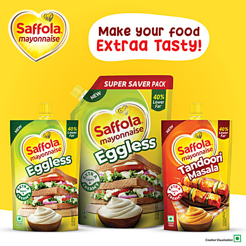 Saffola Eggless Mayonnaise, 250 g Jar Extra Creamy & Tasty, Veg Mayonnaise for sandwich | wraps | pastas | burgers & a dip