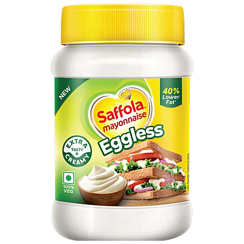 Saffola Eggless Mayonnaise, 250 g Jar Extra Creamy & Tasty, Veg Mayonnaise for sandwich | wraps | pastas | burgers & a dip