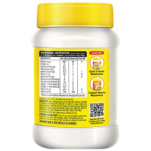 Saffola Eggless Mayonnaise, 250 g Jar Extra Creamy & Tasty, Veg Mayonnaise for sandwich | wraps | pastas | burgers & a dip
