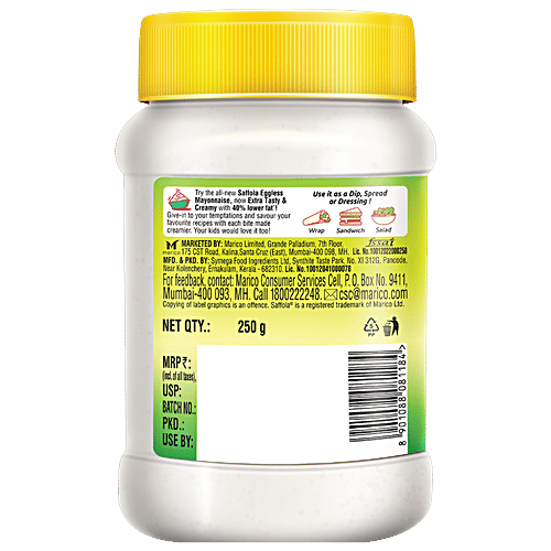 Saffola Eggless Mayonnaise, 250 g Jar Extra Creamy & Tasty, Veg Mayonnaise for sandwich | wraps | pastas | burgers & a dip