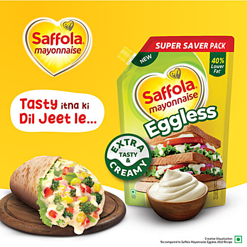Saffola Eggless Mayonnaise, 250 g Jar Extra Creamy & Tasty, Veg Mayonnaise for sandwich | wraps | pastas | burgers & a dip
