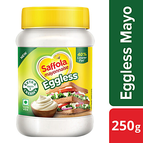 Saffola Eggless Mayonnaise, 250 g Jar Extra Creamy & Tasty, Veg Mayonnaise for sandwich | wraps | pastas | burgers & a dip