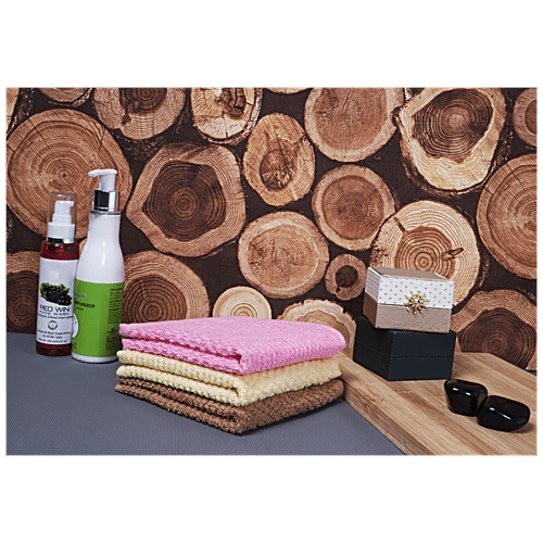 VC Face & Hand Towel - Highly Absorbent, Soft Cotton, Skin Friendly, Pink,Yellow & Brown, 30 cm x 30 cm, 2 pcs Pouch