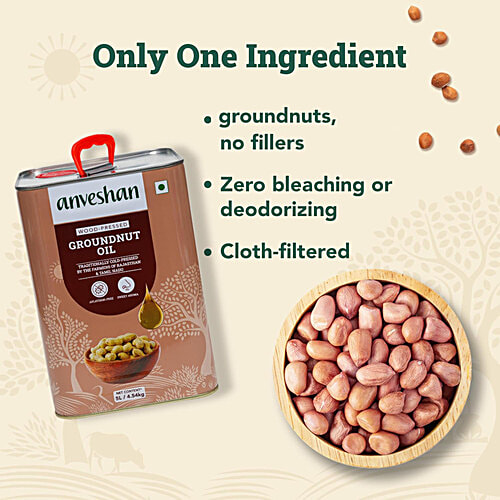 Anveshan Wood Cold Pressed Groundnut/Peanut Cooking Oil, 5 L  