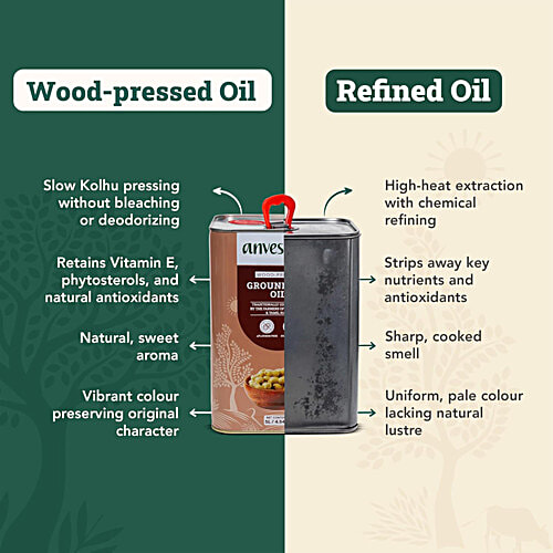 Anveshan Wood Cold Pressed Groundnut/Peanut Cooking Oil, 5 L  