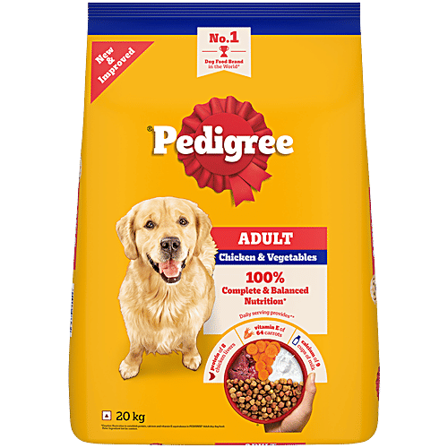 Pedigree Adult Dry Dog Food, Chicken & Vegetables, 20 kg, 3 kg, 100% Complete & Balanced Food for Adult Dogs, 20 kg Healthy Muscles & Bones, Healthy Digestive System, Shinier Coat, High Quality Protein & Calcium
