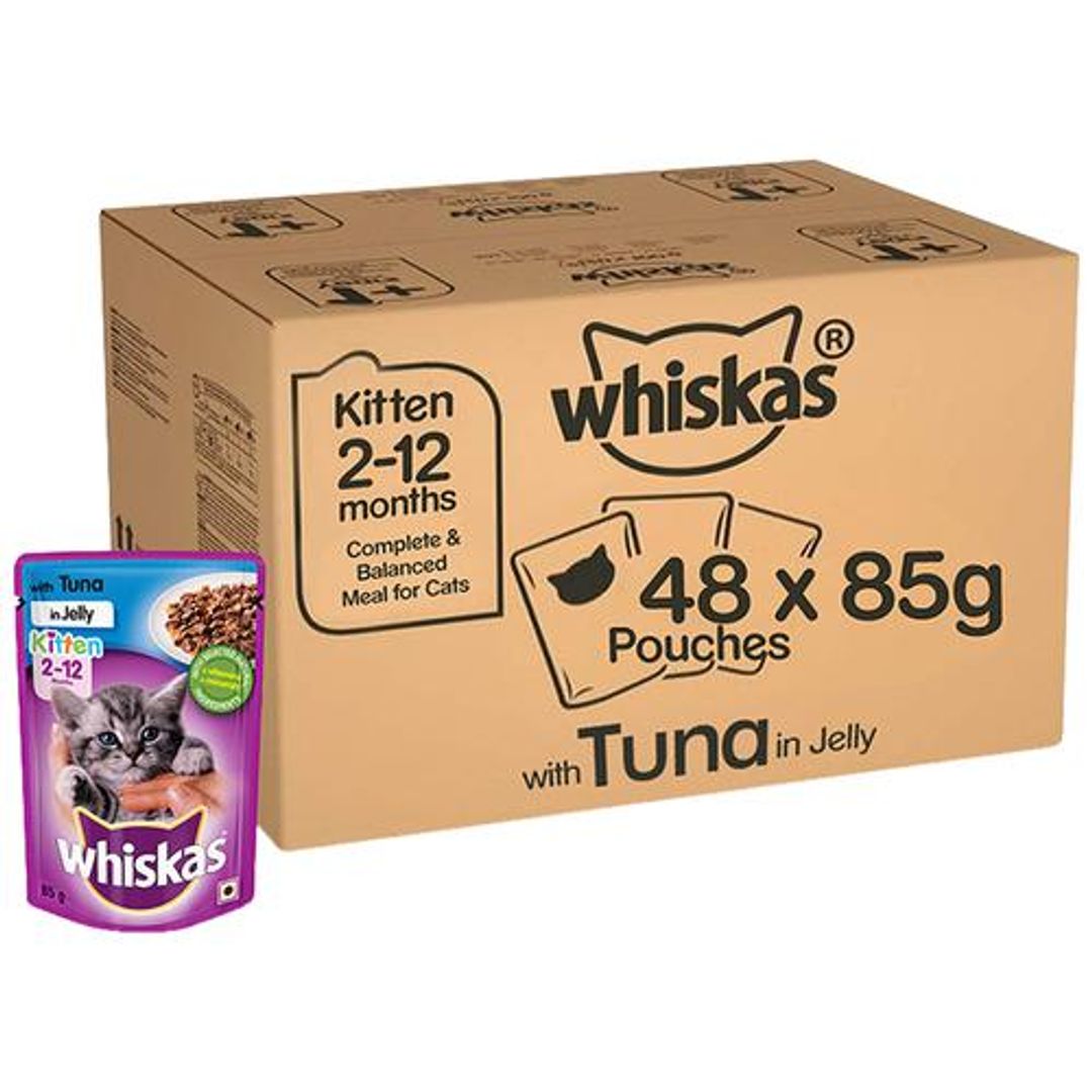 Whiskas Wet Cat Food - Kittens , 2-12 Months, Tuna In Jelly Flavour, Balanced Nutrition, 4 kg (48 packs x 85 g each)