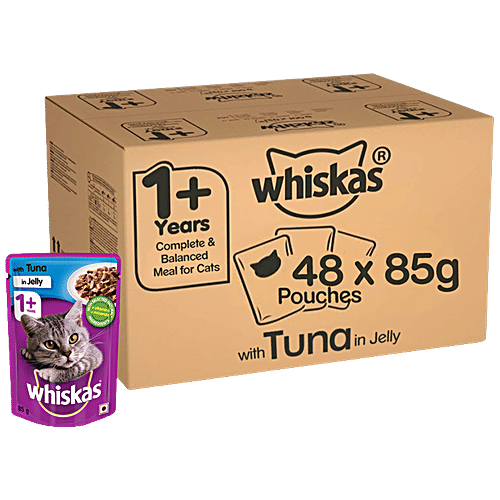 Buy Whiskas Wet Cat Food 1+Years, Adult Cats, Tuna In Jelly Flavour