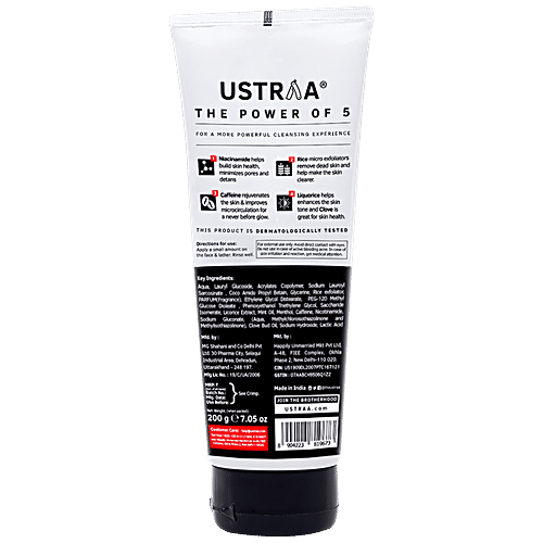 Ustraa Power Face Wash Energise & De-Tan - Dermatologically Tested, With Caffeine & Clove Oil, No Sulphates & Parabens, 200 g  