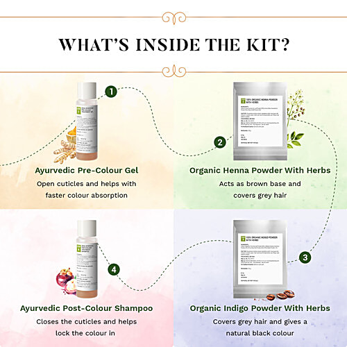 Sesa Natural Hair Colour Kit For High Grey% - Natural Black, 4 Steps, 100% Organic & Ayurvedic, No Ammonia, PPD, Peroxide,, 2 pcs (200 g + 40ml)