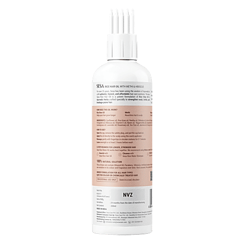 Sesa Rice Hair Oil With Methi & Hibiscus For Long & Strong Hair - 100% Natural, No Mineral Oil, Parabens & Fragrance, 200 ml  