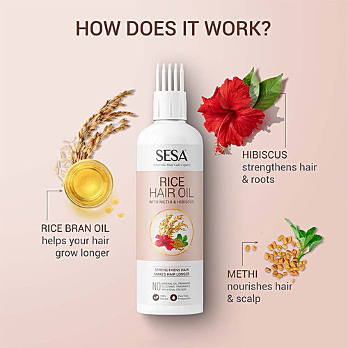 Sesa Rice Hair Oil With Methi & Hibiscus For Long & Strong Hair - 100% Natural, No Mineral Oil, Parabens & Fragrance, 200 ml  