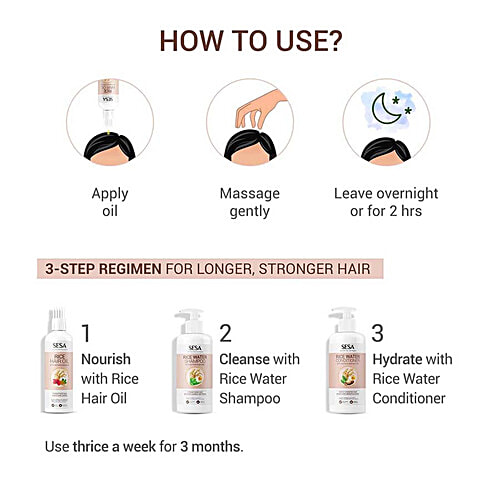 Sesa Rice Hair Oil With Methi & Hibiscus For Long & Strong Hair - 100% Natural, No Mineral Oil, Parabens & Fragrance, 200 ml  