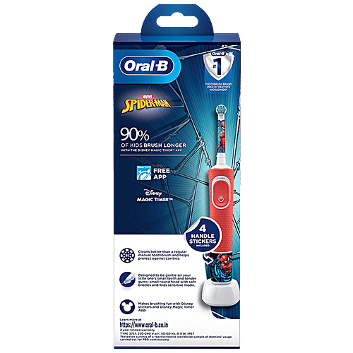 Oral-B Kids Electric Rechargeable Toothbrush - Spider Man, Round Head, Extra Soft Bristles, Age 3+, 1 pc  