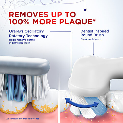 Oral-B Kids Electric Rechargeable Toothbrush - Spider Man, Round Head, Extra Soft Bristles, Age 3+, 1 pc  