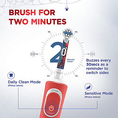 Oral-B Kids Electric Rechargeable Toothbrush - Spider Man, Round Head, Extra Soft Bristles, Age 3+, 1 pc  