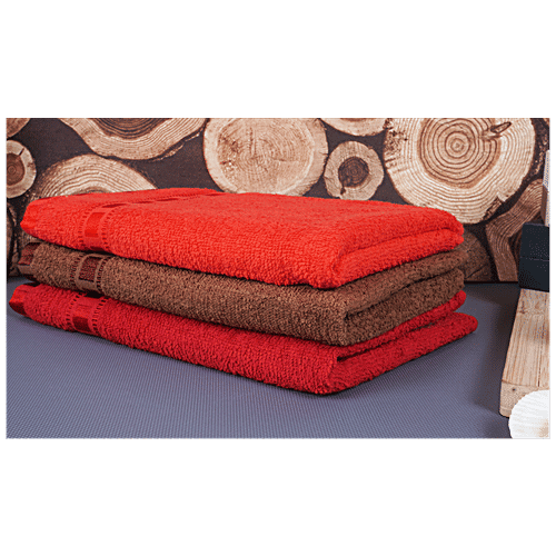 VC Face/Hand Towel - 100% Cotton, Premium, Ultra Soft, Brown, Red & Maroon, 3 pcs  
