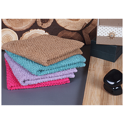 VC Face Towel - 100% Cotton, Premium, Ultra Soft, 30 x 30 cm, Purple, Brown, Pink & Blue, 4 pcs