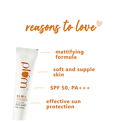 Plum Chamomile & White Tea Sheer Matte Day Cream - SPF 50, Travel-Friendly, For Soft, Supple Skin, 15 ml