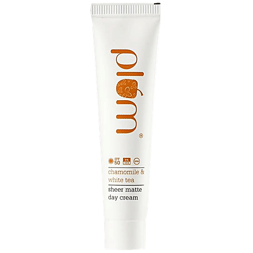 Plum Chamomile & White Tea Sheer Matte Day Cream - SPF 50, Travel-Friendly, For Soft, Supple Skin, 15 ml