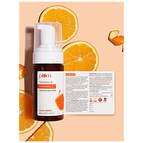 Plum Vitamin C & Mandarin Foaming Face Wash - Gentle, Sulphate Free, For Glowing Skin, 110 ml  