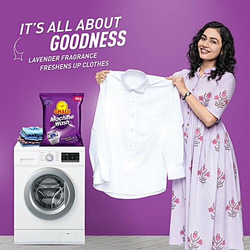 Ghadi Machine Wash Detergent Powder, Lavender Fragrance, Compatible With All Washing Machines, 4 kg  Effortless Cleaning
 Saves Time
 Affordable