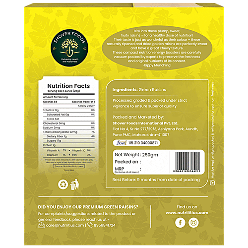 Buy Nutrilitius Premium Green Raisins Rich In Dietary Fibre Online at