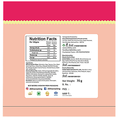 Dibha Masala Nachni Chips With Creamy Cheese Dip - Goodness Of Ragi, 70 g