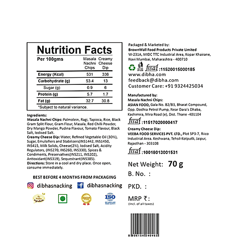 Dibha Masala Nachni Chips With Creamy Cheese Dip - Goodness Of Ragi, 70 g