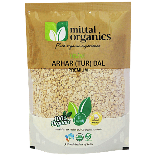 Mittal Organics Arhar/Tur Dal - Premium, Natural, High In Protein, Fibre & Calcium, No Chemicals, 500 g Pouch 