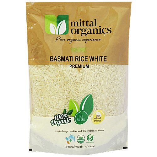 Mittal Organics Basmati Rice White - Premium, Natural & Pure, No Chemicals, Pesticide Free, 1 kg Pouch 