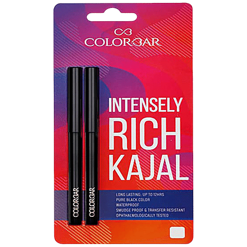 ColorBar Intensely Rich Kajal Duo - Creatively Black, Long Wearing, Smudge Proof, Water Resistant, 0.6 g (Pack of 2) 