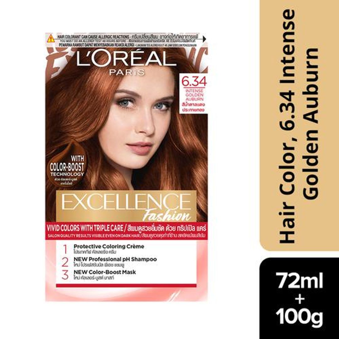 Loreal Paris Excellence Fashion - Shade Hair Colour, High Shine, 6.34 Intense Golden Auburn, 172 g 6.34Visible