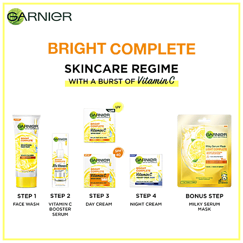 Garnier Bright Complete Brightening Face Wash - Lemon Essence & Vitamin C, Reduces Dullness, 150 g