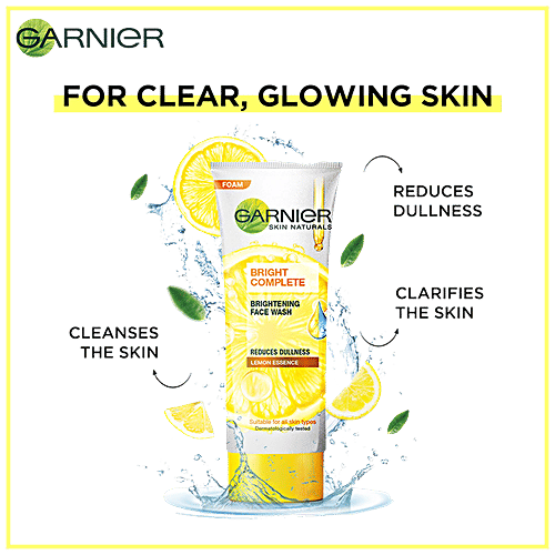 Garnier Bright Complete Brightening Face Wash - Lemon Essence & Vitamin C, Reduces Dullness, 150 g