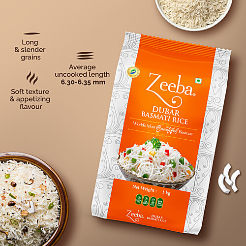 Zeeba Dubar Basmati Rice - Pure Authentic & Delicious Taste, Unique Aroma, 1 kg  