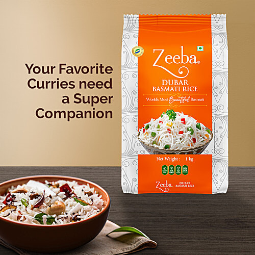 Zeeba Dubar Basmati Rice - Pure Authentic & Delicious Taste, Unique Aroma, 1 kg  