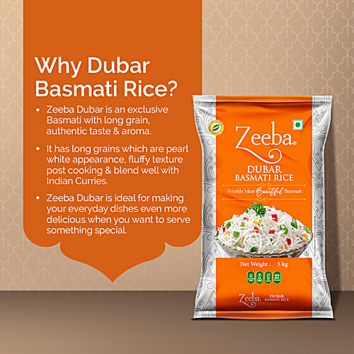 Zeeba Dubar Basmati Rice - Pure Authentic & Delicious Taste, Unique Aroma, 5 kg  