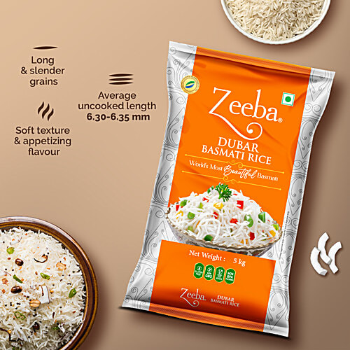 Zeeba Dubar Basmati Rice - Pure Authentic & Delicious Taste, Unique Aroma, 5 kg  