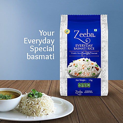 Zeeba Everyday Super Mongra Basmati Rice - Pure Authentic & Delicious Taste, Unique Aroma, 1 kg  