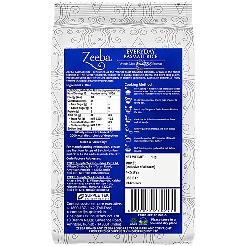 Zeeba Everyday Super Mongra Basmati Rice - Pure Authentic & Delicious Taste, Unique Aroma, 1 kg  