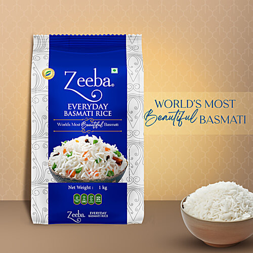 Zeeba Everyday Super Mongra Basmati Rice - Pure Authentic & Delicious Taste, Unique Aroma, 1 kg  