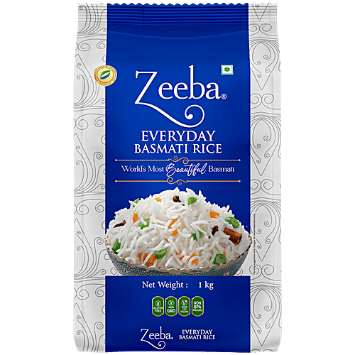 Zeeba Everyday Super Mongra Basmati Rice - Pure Authentic & Delicious Taste, Unique Aroma, 1 kg  
