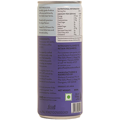 Blue Tokai Cold Brew Coffee Bold - Made with Arabica, No Milk, 250 ml Can 