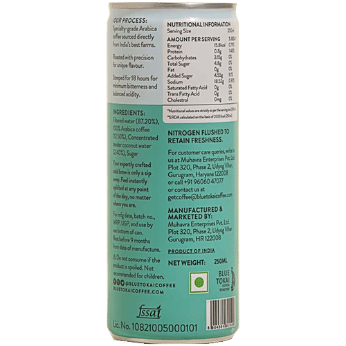 Blue Tokai Cold Brew Coffee Tender Coconut - Made With Arabica, No Milk, 250 ml Can