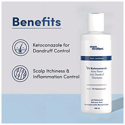 Man Matters Anti Dandruff Shampoo With Tea Tree - 1% Ketoconazole , Reduces Inflammation, Itchy Scalp, 100 ml  