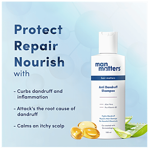 Man Matters Anti Dandruff Shampoo With Tea Tree - 1% Ketoconazole , Reduces Inflammation, Itchy Scalp, 100 ml  