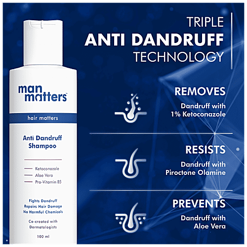 Man Matters Anti Dandruff Shampoo With Tea Tree - 1% Ketoconazole , Reduces Inflammation, Itchy Scalp, 100 ml  