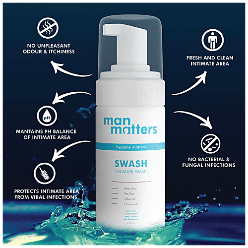 Man Matters Swash Intimate Hygiene Wash - pH Balanced, Anti-Itch, For Men, 120 ml  