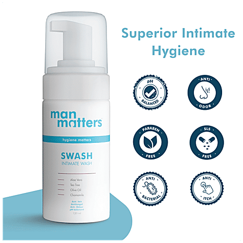 Man Matters Swash Intimate Hygiene Wash - pH Balanced, Anti-Itch, For Men, 120 ml  
